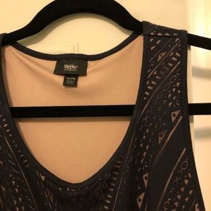 Black tank dress with attached tan slip